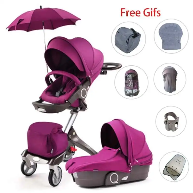 DSLAND Baby Stroller 3 in 1luxury High Land Scape Sitting Pram Buggy Bassinet for Newborn Carriage C