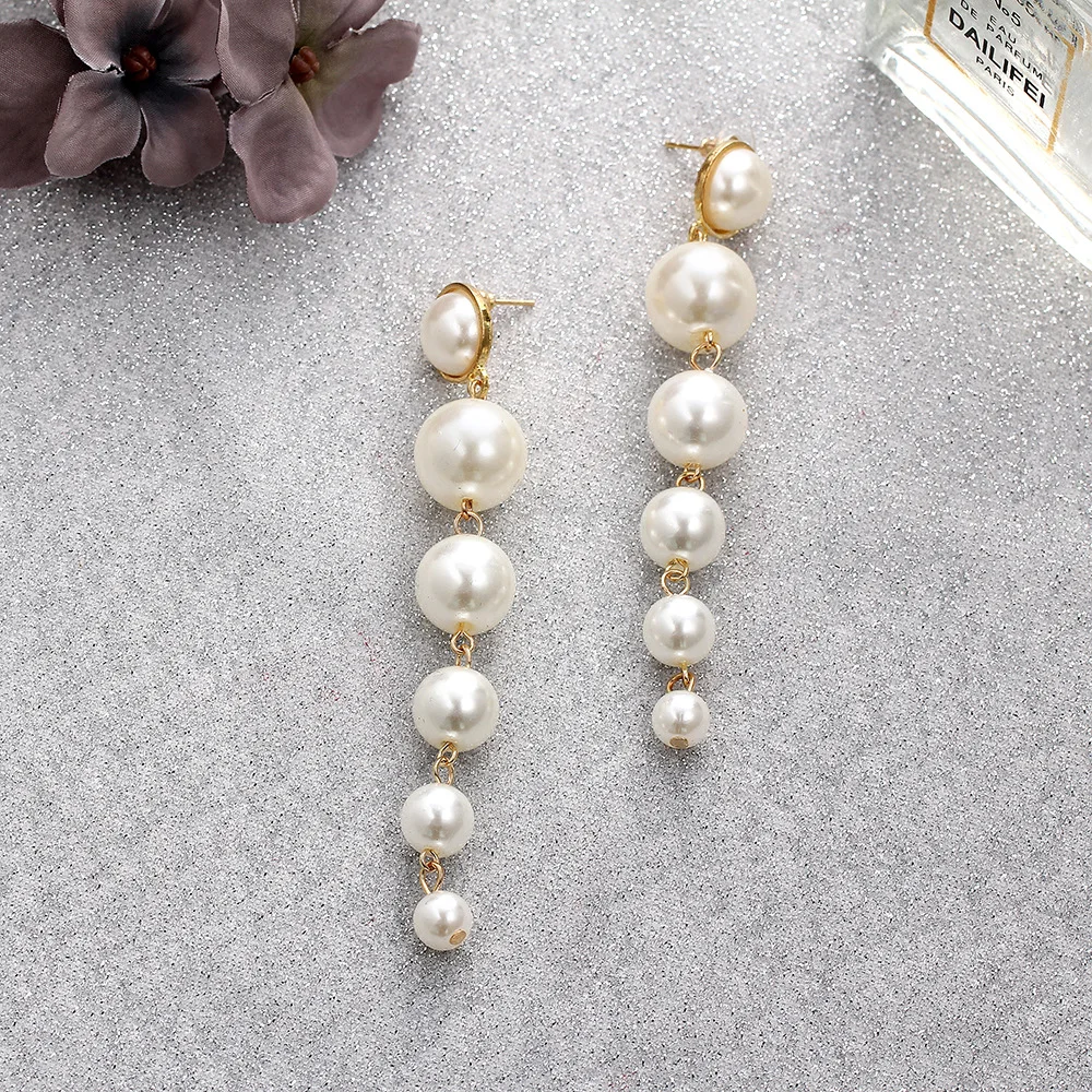 Ladies fashion elegant long imitation pearl pendant earrings earrings earrings wedding party temperament earrings gifts