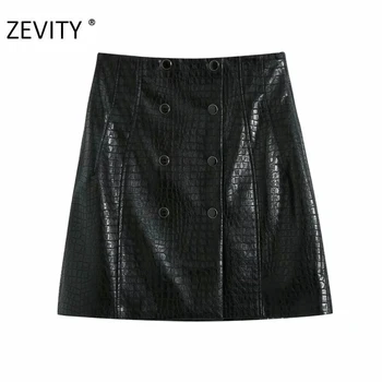 

Zevity Women sexy snake skin pattern PU leather A Line mini skirt faldas mujer ladies double breasted casual slim skirts QUN686