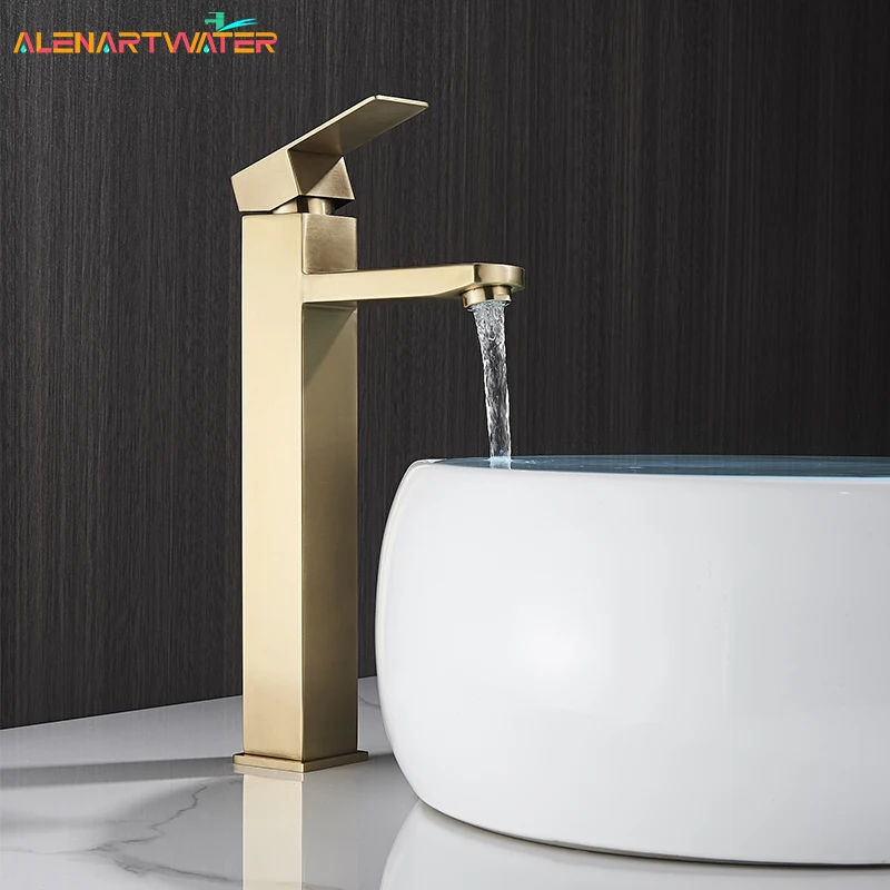 Brushed Gold Square Basin Faucet Bathroom Deck Mounted Washbasin Mixer Tap Single Handle Hot Cold Mixer Tap basin faucet bathroom faucet