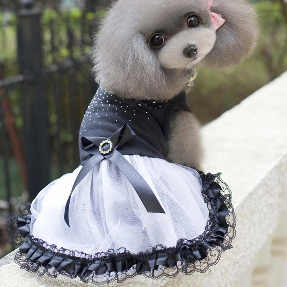 Элегантное Черное платье со стразами для домашних собак платье принцессы с юбкой-пачкой для кошек Праздничная вечеринка Свадьба платье для щенка маленький - Цвет: Черный