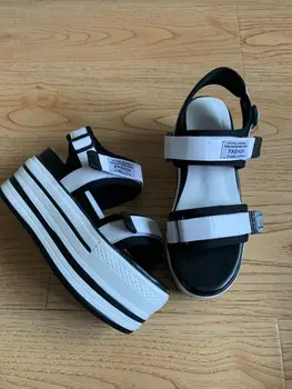 

Wenzhou Genuine Leather Woman Sandals Super High With Magic Paste Leisure Time Sandals Fish Mouth Hasp Spell Color Platform