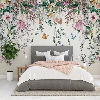 

Custom 3D Wall Murals Wallpaper Watercolor Flower Vine Nordic Pastoral Mural Restaurant Guest Room Cafe Decoration Wall Painting