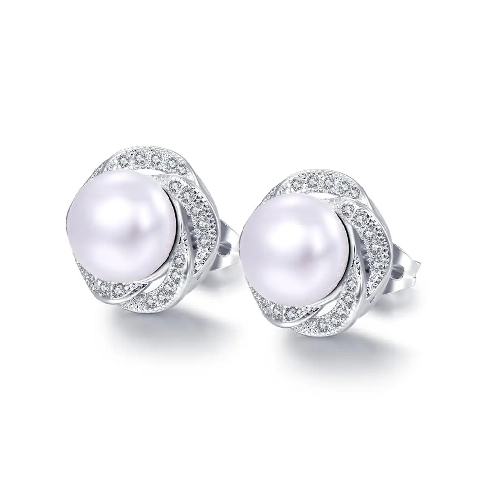 

Bu-136 High Quality 100% Authentic 925 Sterling Silver Earrings With Clear CZ Imitation Pearl For Women Fashion Jewelry