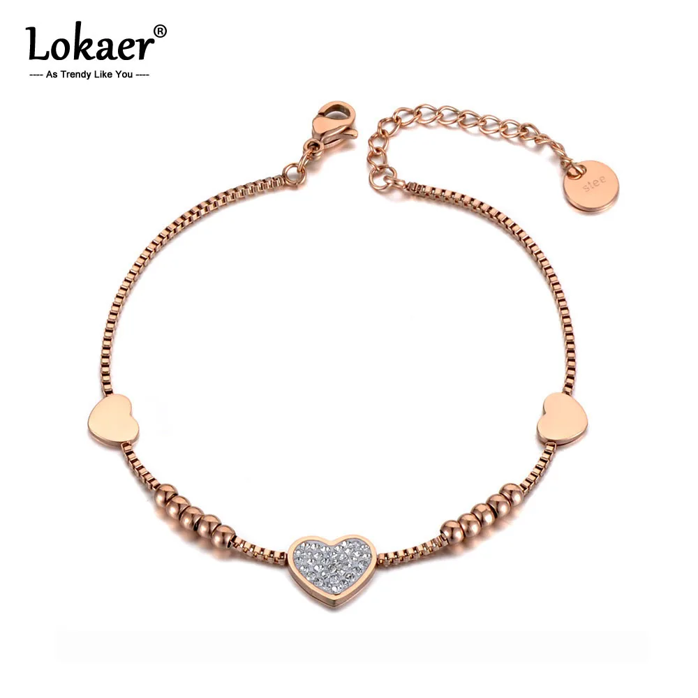 Lokaer Trendy Clay Crystal Love Heart Charm Bracelets For Women