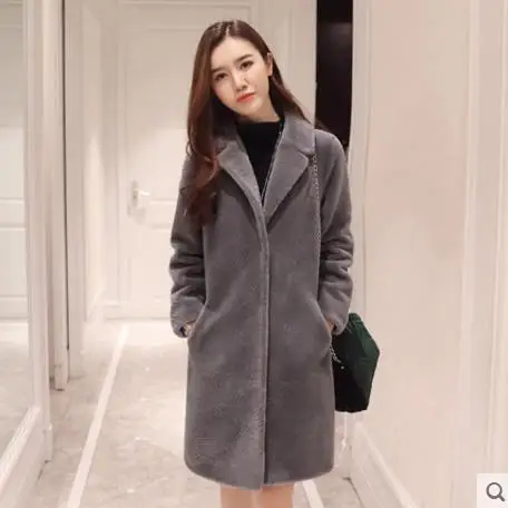 Furry Women Coats women's faux leather long jackets elegant office ladies outerwear fleece one piece faux fur overcoat J88