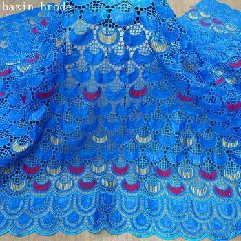 

African bazin riche fabric with brode Latest fashion punch embroidery bazin lace fabric For party dress 5 yards