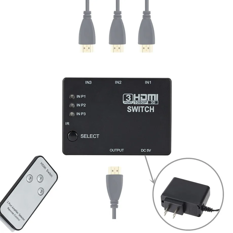 Grwibeou HDMI сплиттер 3 в 1 переключатель порта концентратор коробка Авто 3x1 1080p HD 4 с