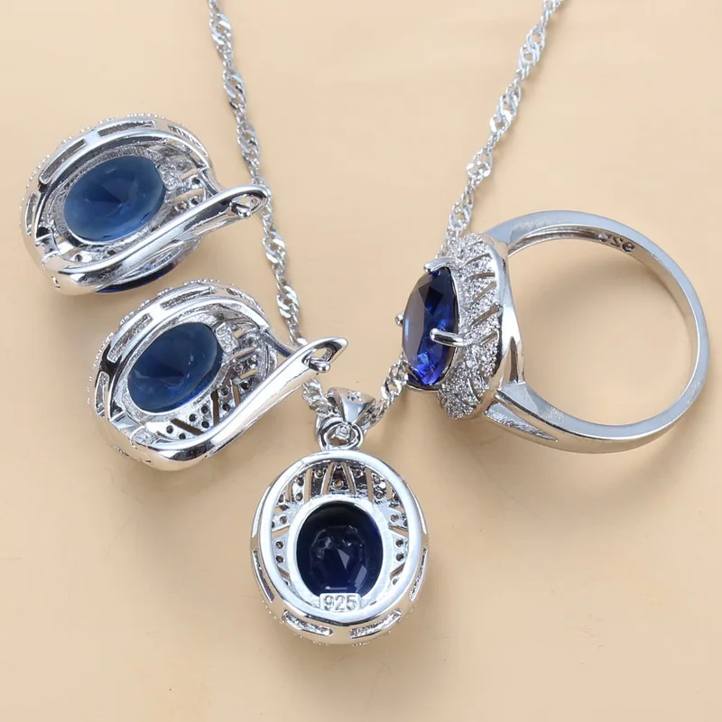 Bridal Wedding Jewelry Accessories Natural CZ Blue 925 Silver Dangle Clip Earrings And Ring Set For Women Gift