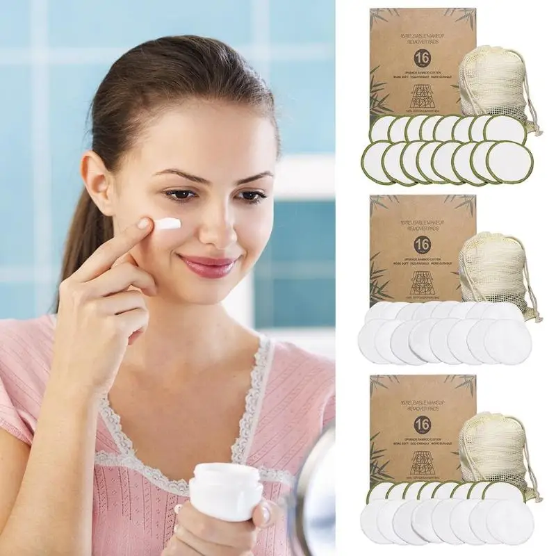 16pcs/set Soft Makeup Remover Pads Bamboo Fiber Practical Face Tissues Reusable Circular Cosmetic Wipes Accessories