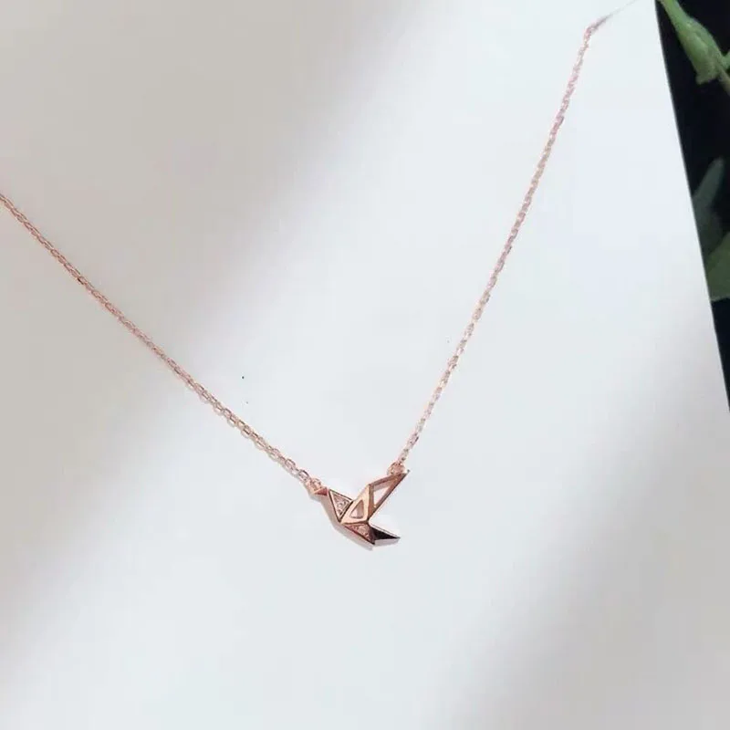 Rose Gold ANENJERY минималистичное 925 пробы Серебряное ожерелье с бумажным журавлем s для женщин розовое Золотое Серебряное ожерелье-чокер ожерелье желаний S-N459 - Окраска металла: Rose Gold