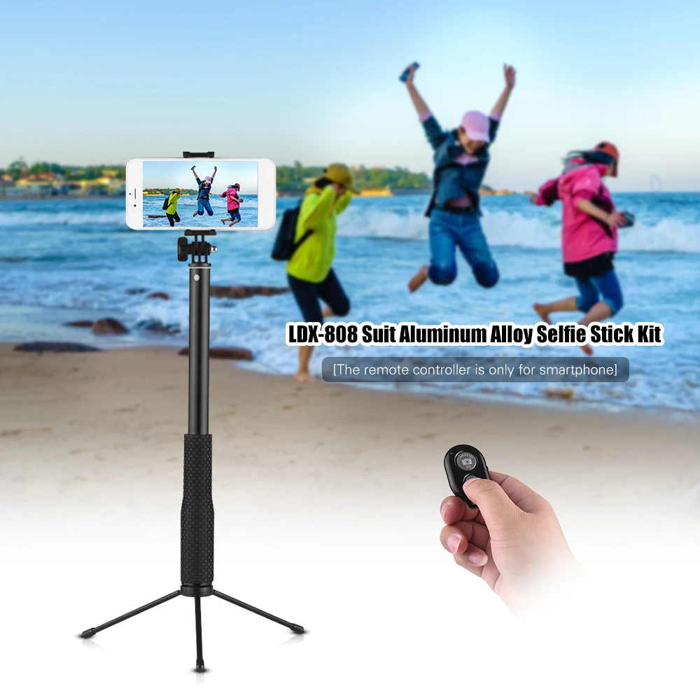 LDX-808 костюм Алюминий сплава Selfie Stick Комплект 36 см-110 см 4-секционный выдвижной ручной монопод для селфи с зажим с пультом дистанционного управления