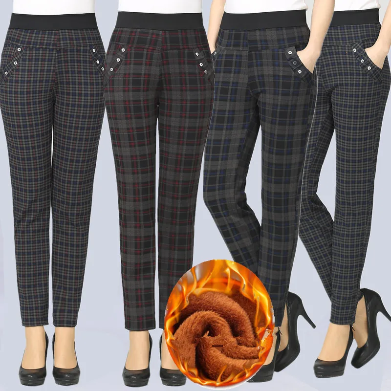 Large size 2019 spring Winter Women grid Pants Warm sweat Plus Velvet Pants Slim High Waist Stretch Pencil Pants Female Trousers Large size 2019 spring Winter Women grid Pants Warm sweat Plus Velvet Pants Slim High Waist Stretch Pencil Pants Female Trousers