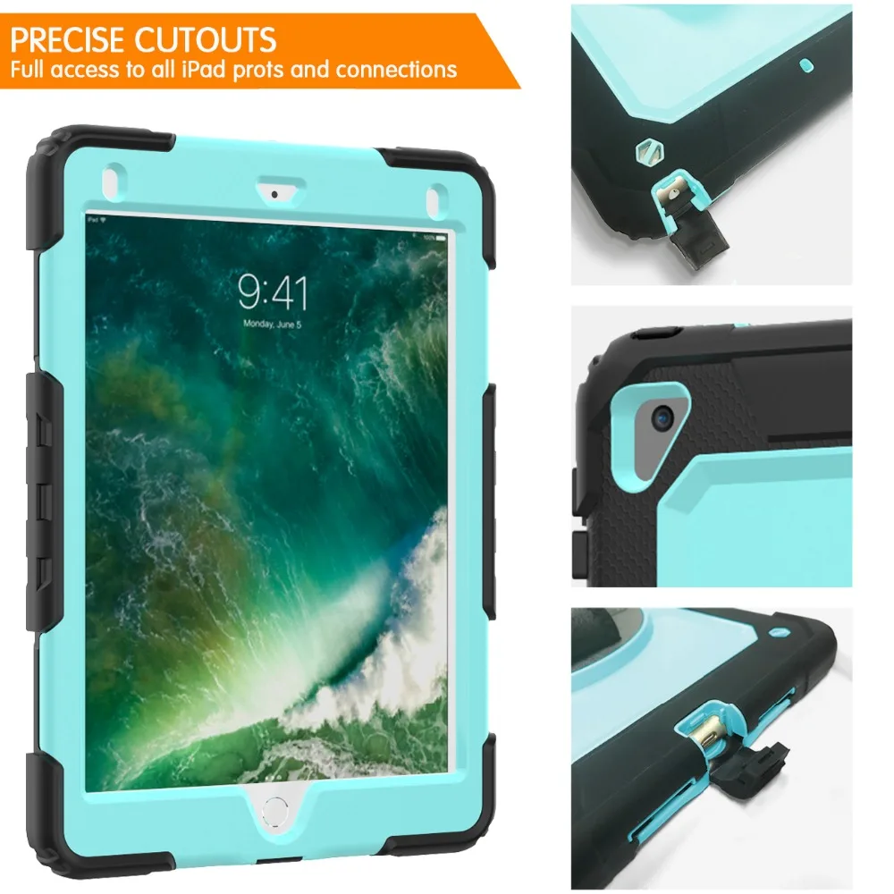 iPad 9,7 чехол Крышка для iPad 5/6th поколения iPad Air 1 2 для планшета в виде ракушки стенд защитой поворот ремешок на руку