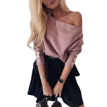 

Autumn Women Off Shoulder Knit Pullover Sweater Pullovers Sexy Slash Neck Solid Long Sleeve Knitted Tops