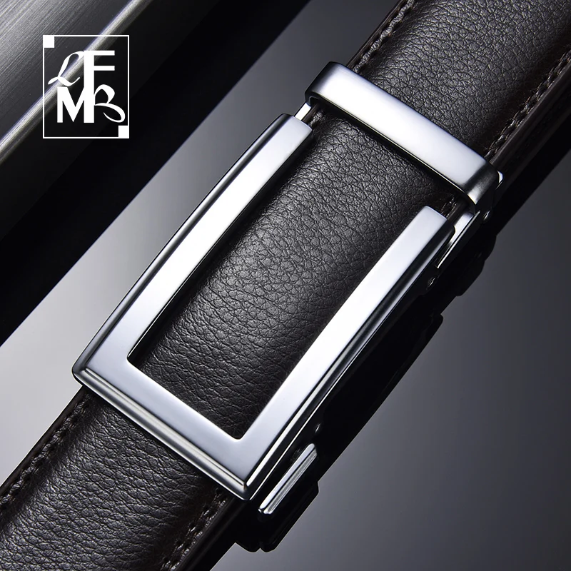 

[LFMB]Cow genuine leather mens belt cowhide strap for male ratchet automatic buckle belts for men brand brown body belt