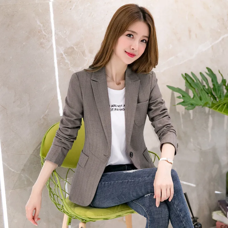 2020 New Spring Autumn Blazers Korean Outerwear Slim Women's Jacket Long Sleeve One Button Small Suit Jackets Solid Female Tops | Женская