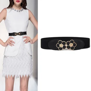 

Women Elastic belt HOT black Waistband wide Elegant gold buckle Cummerbunds for women dress cinto wedding cummerbunds coat lady