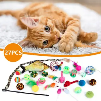 

27PCS Pet Cat Tunnel Toys Foldable Pet Cat Training Interactive Fun Toy Funny Cat Stick For Cat Tunnel Play Mouse Ball Bell Set