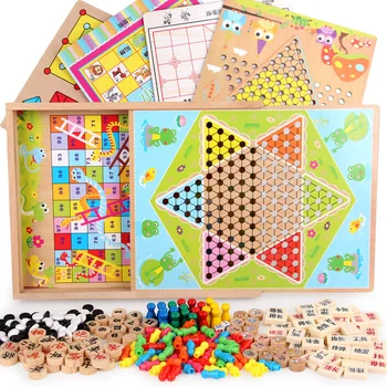 

Wooden children's toys 3D Puzzle All in one flying chess, multi-function chess wooden chess
