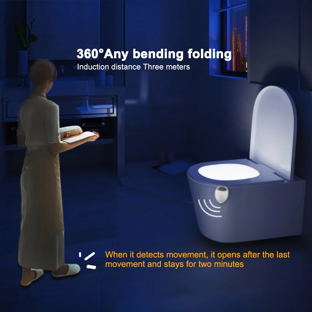Светодиодная лампа для уборной умный датчик движения человека лампа для ванной ночник Автоматическая активированная Водонепроницаемая Туалетная лампа 8 цветов