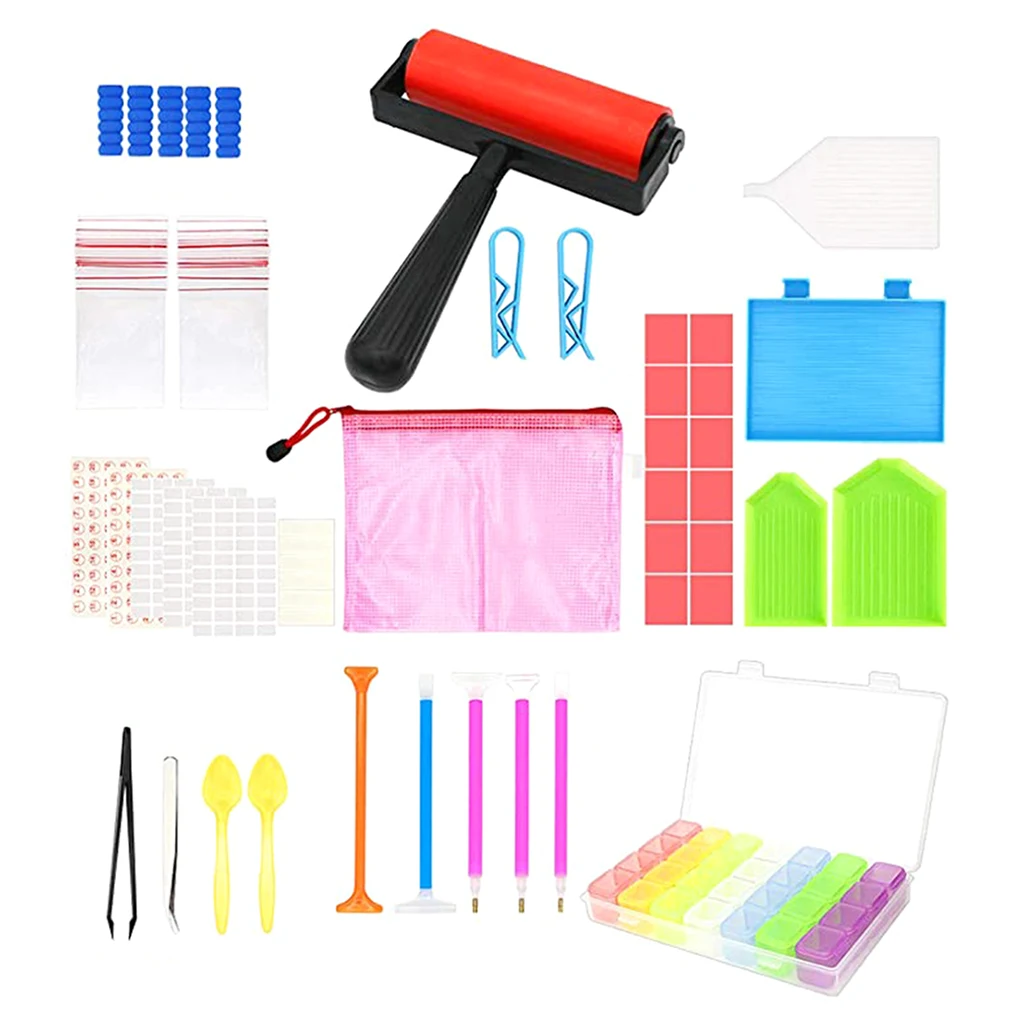 60Pieces 5D Diamond Painting Tools and Accessories Kits Roller Pen Diamond Embroidery Tray Storage Container Sets