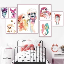 Alpaca Hedgehog Fox Llama Painted Scandinavian Wall Art Canvas Painting Nordic Posters And Prints Wall Pictures Kids Room Decor