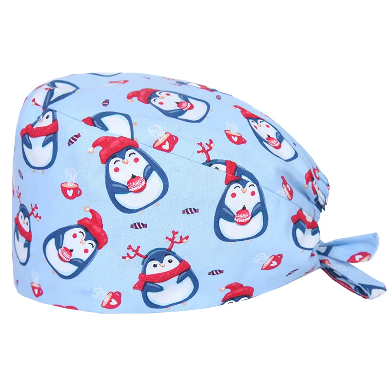 Christmas Penguin Рождественская хирургическая Кепка с пингвином, медицинская шапка с эффектом потертости, рабочие шляпы для медсестры, тонкая хлопковая упругая Больничная Кепка с черепом, Кепка для шеф-повара - Цвет: Christmas Penguin