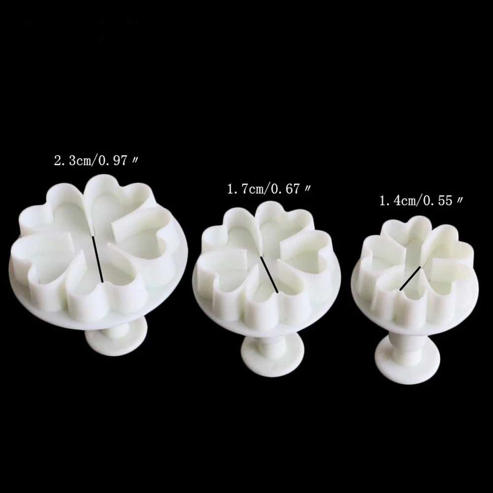 3Pcs Fondant Sugar Craft Biscuit Cookie Cutter Rose Petal Heart Flower Plunger Mold Cake Mold Pastry Tools