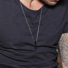 Moda Simple nuevo largo rectángulo colgante collar de hombre Acero inoxidable oro plata Balck collar de cadena para hombres mujeres joyería(China)