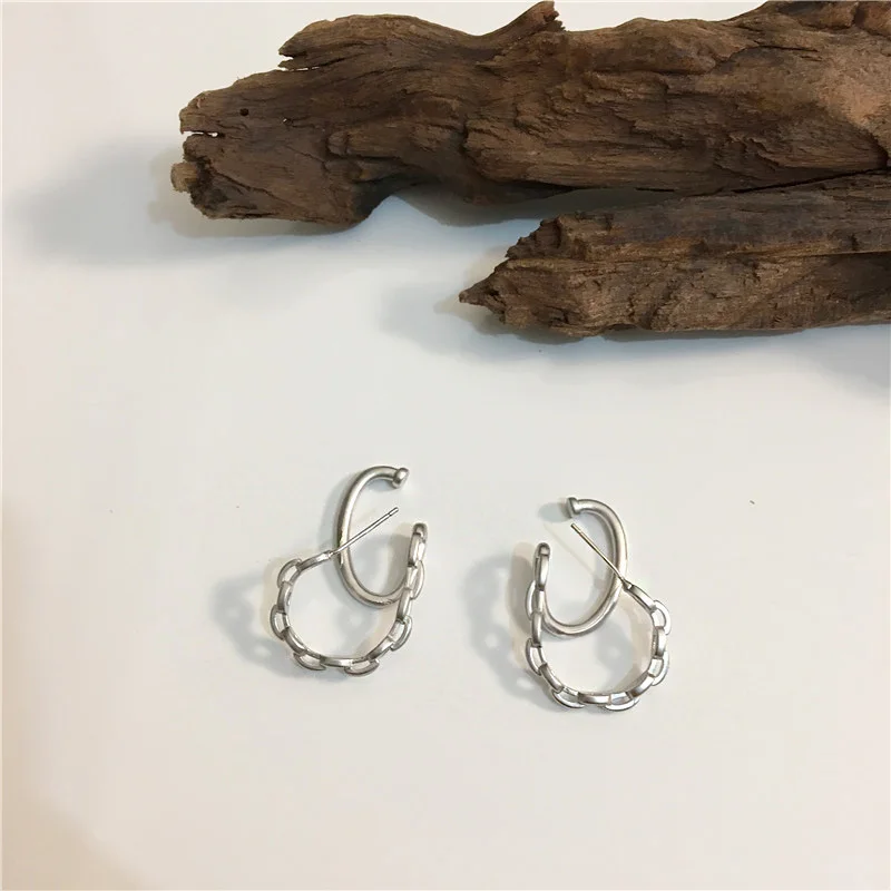 matte silver GHIDBK, уникальный дизайн, многослойные, полые, двойные, с, серьги-гвоздики, Минималистичная форма, цепочка, серьги, матовое золото, серьги, изящная серьга - Окраска металла: matte silver