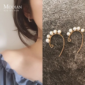 

Modian Hot 100% 925 Sterling Silver Anti-Allergy Natural Pearl Stud Earring for Women Girl Hook Earring Fine Jewelry 2020 Year