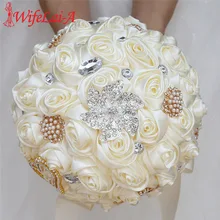 WifeLai-20 см шелк слоновой кости Искусственный цветок розы букет ручной работы букет невесты горный хрусталь держа цветок свадебный букет W373D