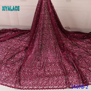 

Red Nigerian African Lace Fabrics 5Yards Lace Fabric High Quality Sequins Lace Fabric For Wedding Dress French Lace YA3107B-2
