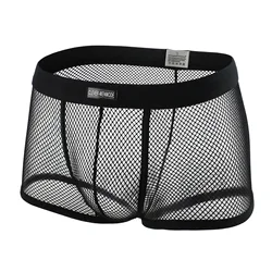 CLEVER-MENMODE Sexy Mesh Boxer Men Underwear See Through Transparent Low Waist Nightwear Boxer Shorts Boxershorts Underpants
