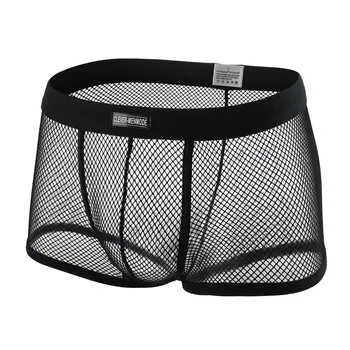 CLEVER-MENMODE 섹시한 메쉬 복서 남성 속옷, 시스루 투명 로우웨이스트 나이트웨어, 복서 반바지 언더팬츠