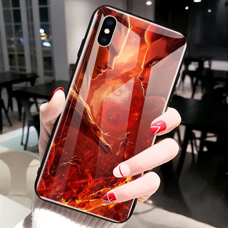 Для iPhone XS MAX XR XS i8 i8 Plus i7 i7 Plus Сказочный защитный чехол из закаленного стекла Nezha для iPhone 6 6s Plus