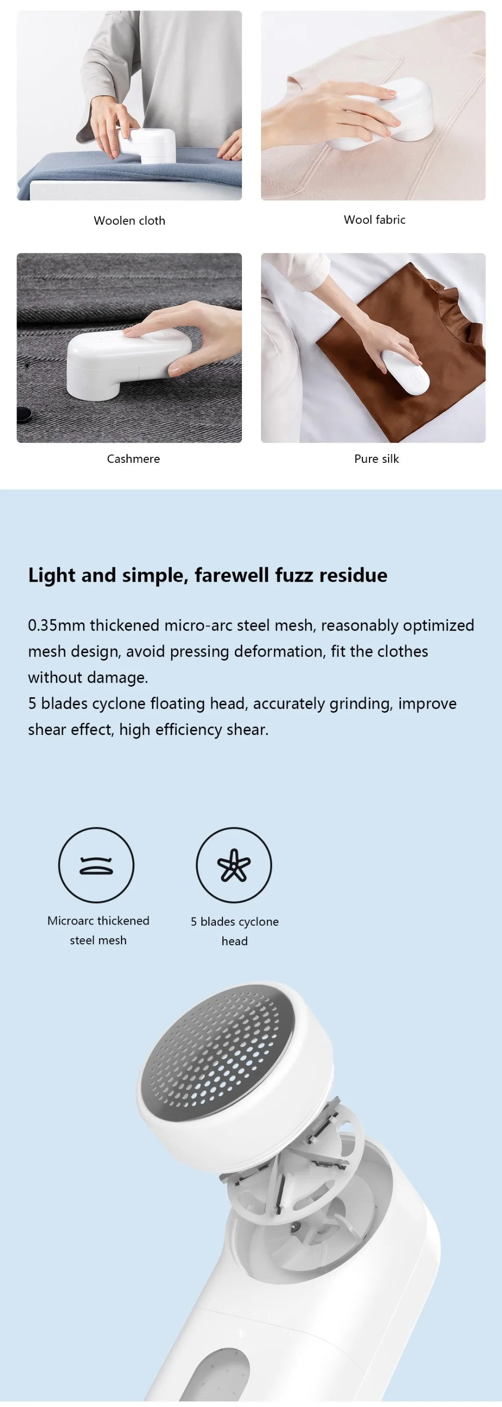Xiaomi Mijia переносное средство для удаления ворса шариковый триммер с свитер жидкость для снятия триммер с двигателем 5-лист Циклон плавающей режущая головка