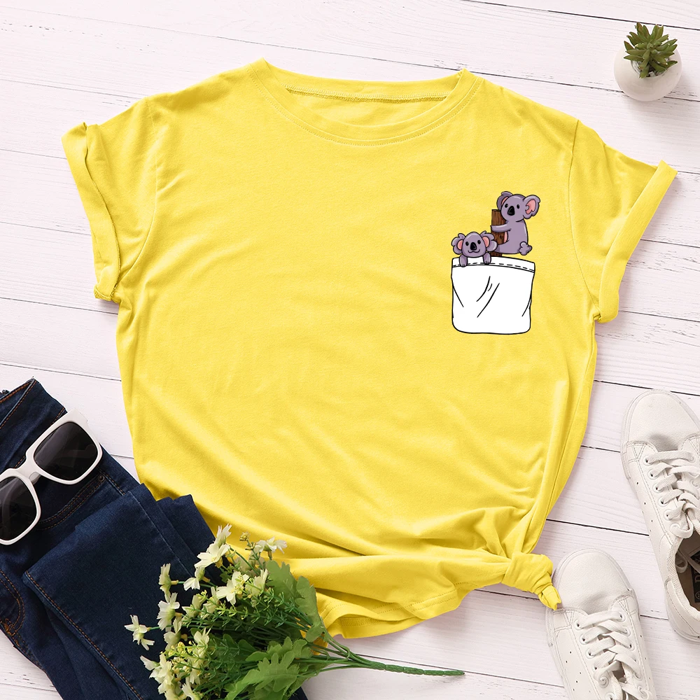 JFUNCY Plus Size S-5XL Women T-shirts Female Short Sleeve Tee Tops Pocket Print Woman Casual Tshirt 2020 Summer Cotton T Shirt