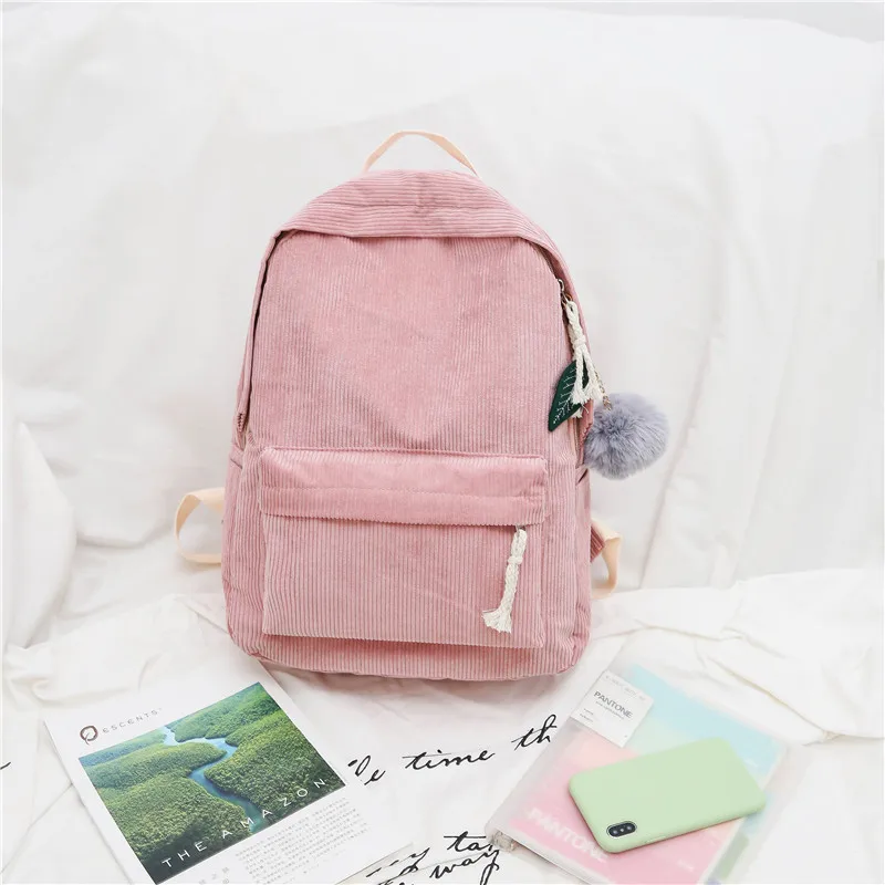 Модная Мягкая тканевая школьная сумка для подростков, прочный вельветовый школьный рюкзак для студентов, полосатый Женский Школьный рюкзак, ранец