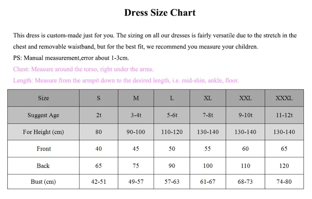 Front Knee Length Dress Size Chart-Short