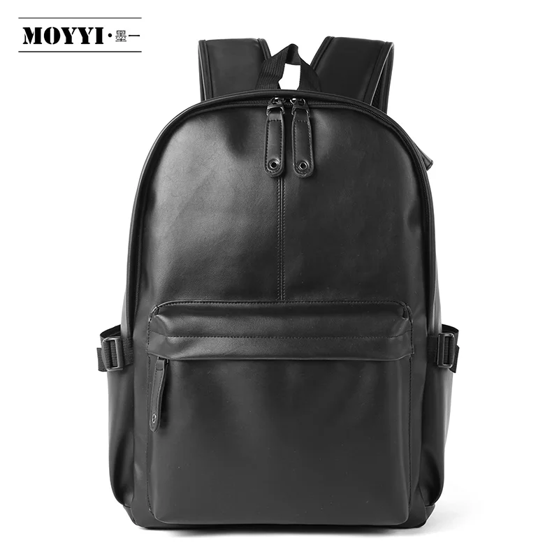 Black MOYYI New Men Backpack Leather Fashion Waterproof Bag Male Casual Travel Leather Backpack - Цвет: Black