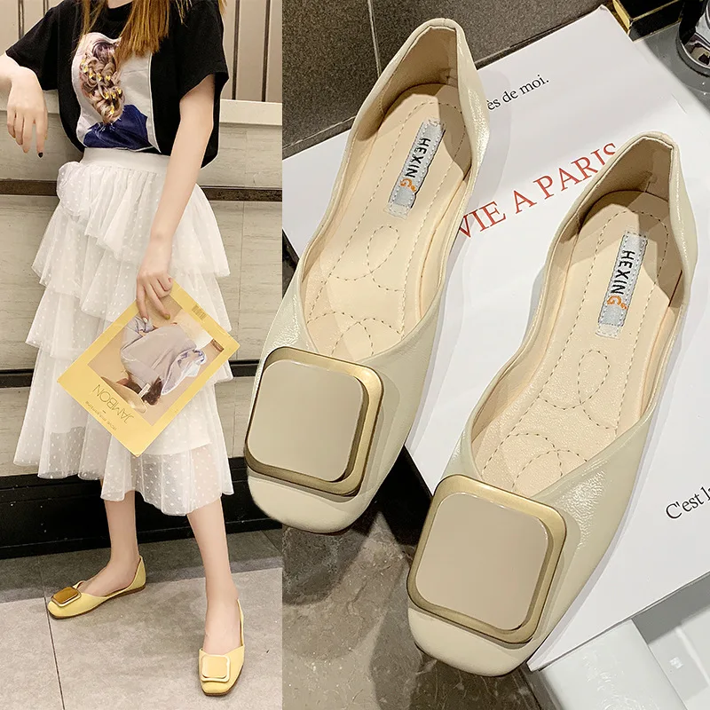 

Shallow Mouth Single Shoes Women Flat 2019 Spring Summer New Style Fashion Moccosins Square Head Lazy Slip-on Side Scoop Bootie