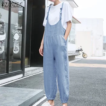 

ZANZEA Women's Jumpsuits Oversized Rompers Overalls Jumpsuits Ladies Sleeveless Long Playsuits Female Wide Leg Pants Combinaison