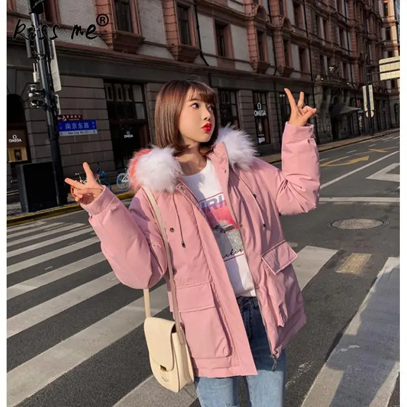 pink Повседневное Свободное пальто с капюшоном для женщин, походная куртка, зимнее теплое пальто для женщин, большой пуховик, ветрозащитная одежда - Цвет: pink