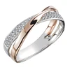 Huitan Newest Fresh Two Tone X Shape Cross Ring for Women Wedding Trendy Jewelry Dazzling CZ Stone Large Modern Rings Anillos 1