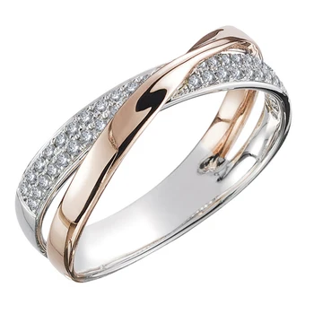 Huitan-anillo cruzado de dos tonos con forma de X para mujer, joyería de moda para boda, sortijas modernas grandes de piedra de CZ deslumbrantes