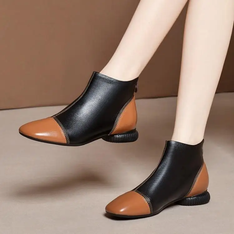 

Qiu dong splicing soft bottom low with short boots shoes Martin boots square short cylinder head layer cowhide boots