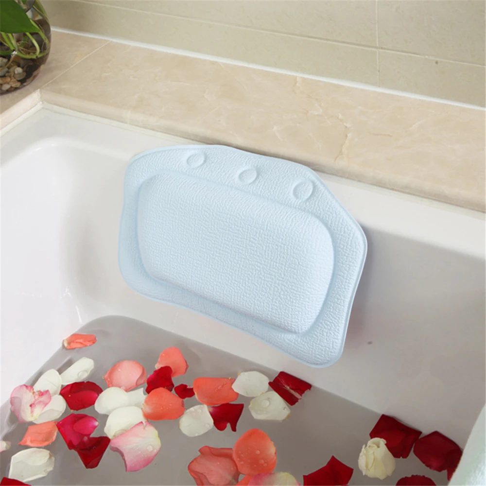 Прямая поставка ПВХ подушка для ванны спа мягкий подголовник для ванной шеи подушки водонепроницаемый Nop-slip всасывания подставки под стакан аксессуары для ванной комнаты - Цвет: Синий