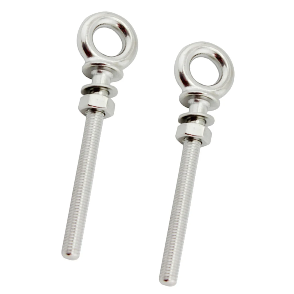 2 Pieces Stainless Steel Shank Eye Bolt M6x60 & M8x80 with Washer and Nut